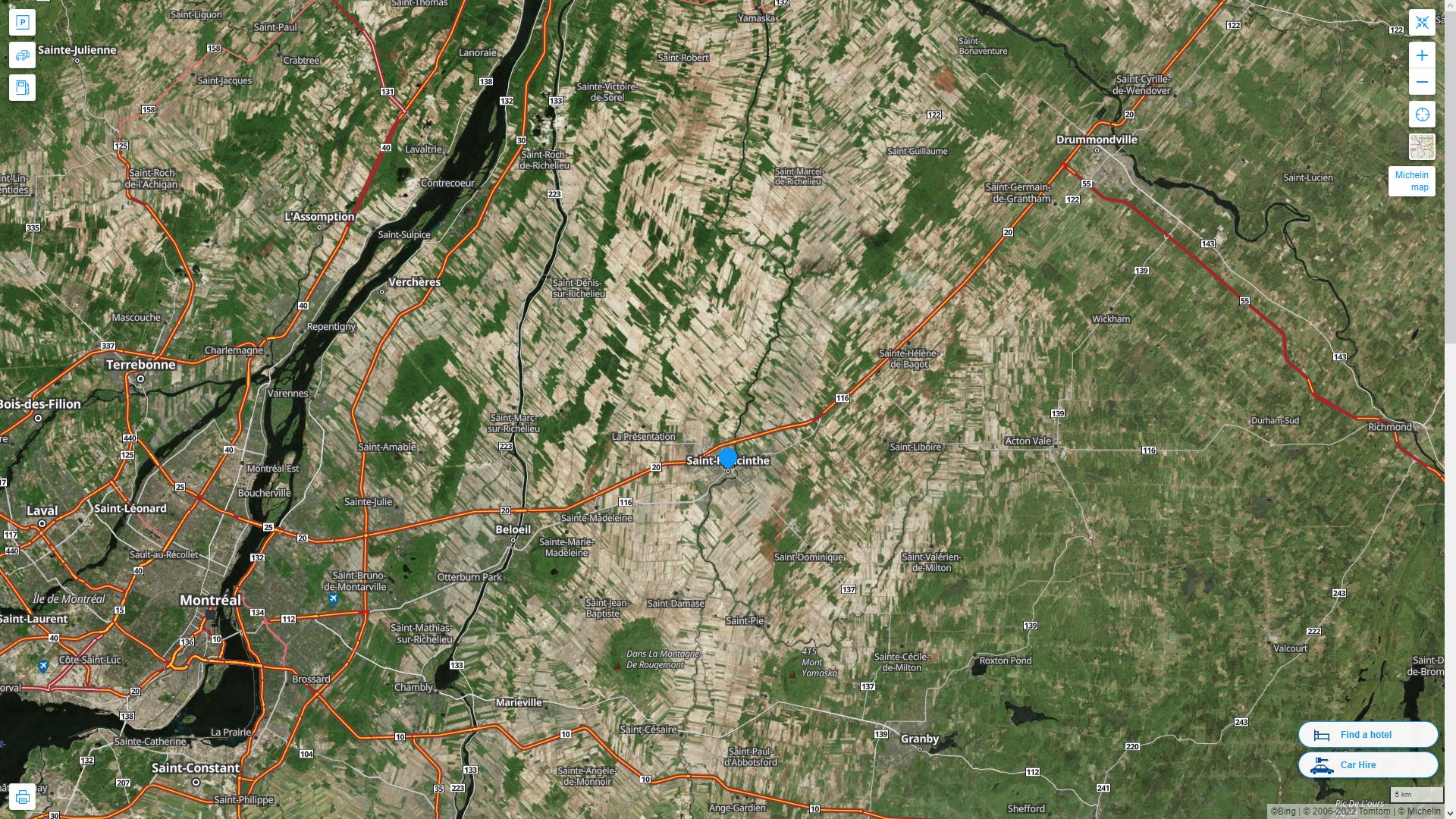 Saint Hyacinthe Canada Autoroute et carte routiere avec vue satellite